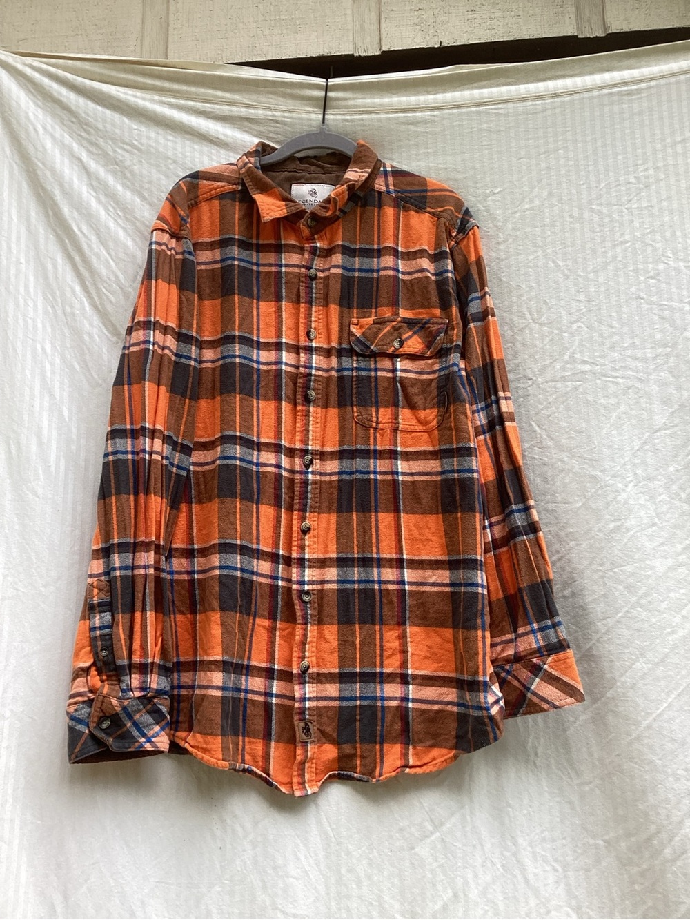 Legendary Whitetails Orange and Brown Plaid Button-Down Shirt, size XLT